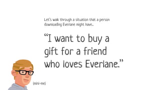 Let’s walk through a situation that a person
downloading Everlane might have...
“I want to buy a
gift for a friend
who loves Everlane.”
(mini-me)
 
