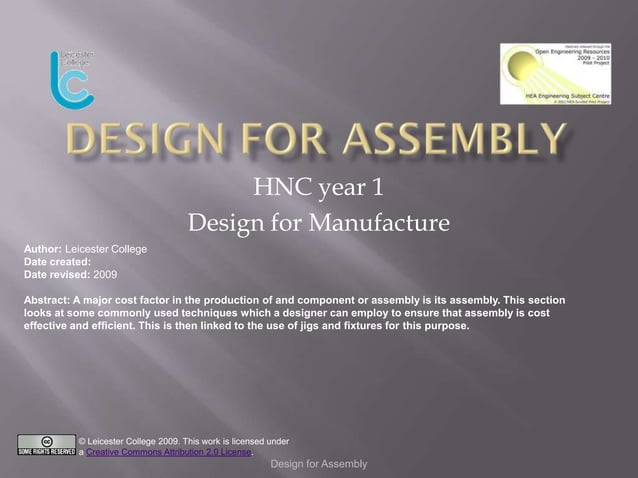 application design for manufacture and assembly to... Design For Assembly | PPTX | Secondary Education | Education