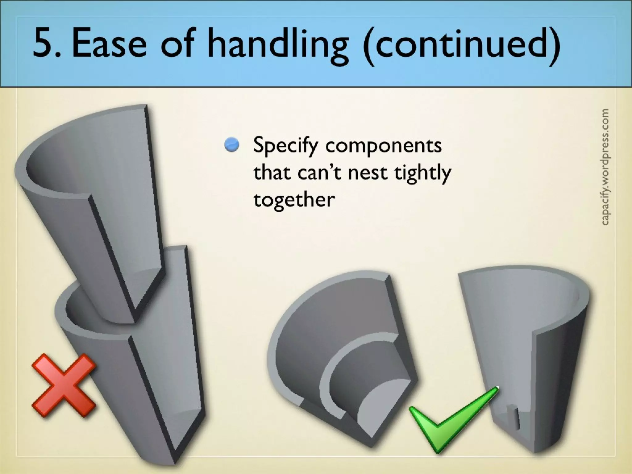 5. Ease of handling (continued)
Specify components
that can’t nest tightly
together
 