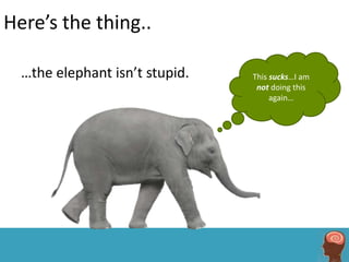 Here’s the thing..

  …the elephant isn’t stupid.   This sucks…I am
                                 not doing this
                                     again…
 