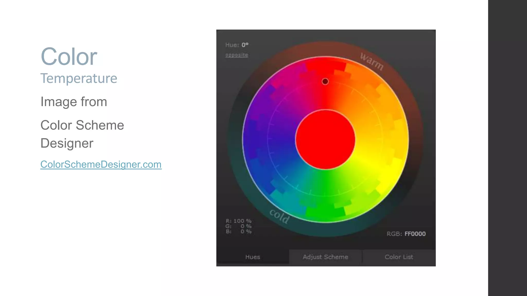 Color Temperature Image from Color Scheme Designer ColorSchemeDesigner.com 