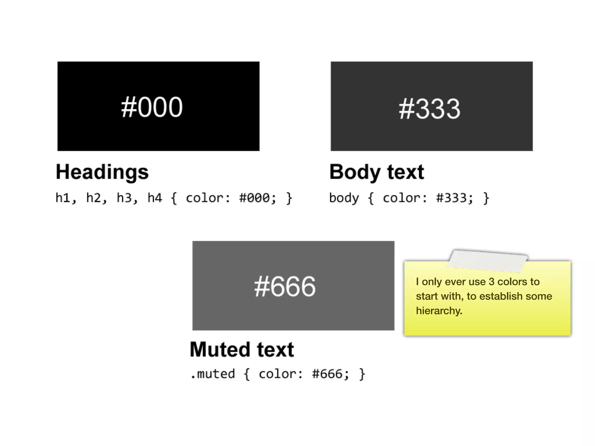 I only ever use 3 colors to
      start with, to establish some
      hierarchy.




129
 