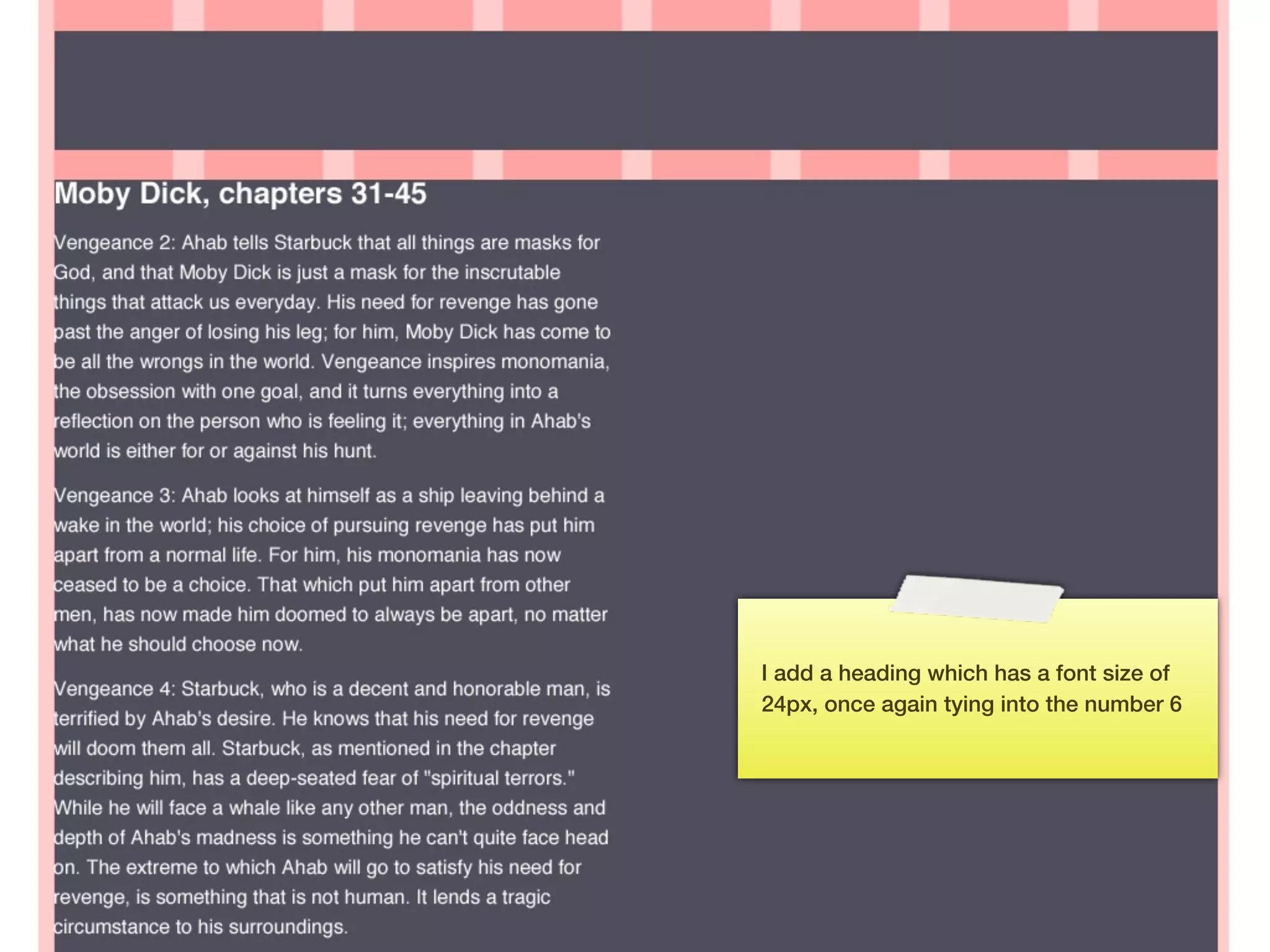 I add a heading which has a font size of
     24px, once again tying into the number 6




97
 