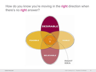 How do you know you’re moving in the right direction when
there’s no right answer?




                                        © 2011 Continuum LLC   Proprietary & Confidential   19
 