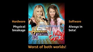 Worst of both worlds!
Hardware
Physical
breakage
Software
Always in
beta!
 