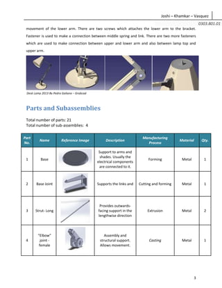 Table Lamp Assembly Design for manufacturing & assembly report (table lamp) | DOCX
