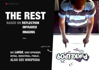 THE REST
BASED ON REFLECTION
         INFRARED
         IMAGING
             …

                             WORKSHOP

  DIY. LARGE. COST EFFICIENT. 
  RETAIL. INDUSTRIAL. PUBLIC.
  ALSO SEE WIKIPEDIA
 
