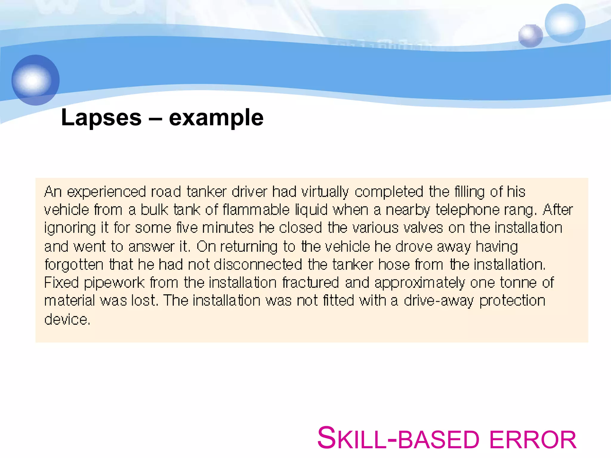 Lapses – example

SKILL-BASED ERROR

 