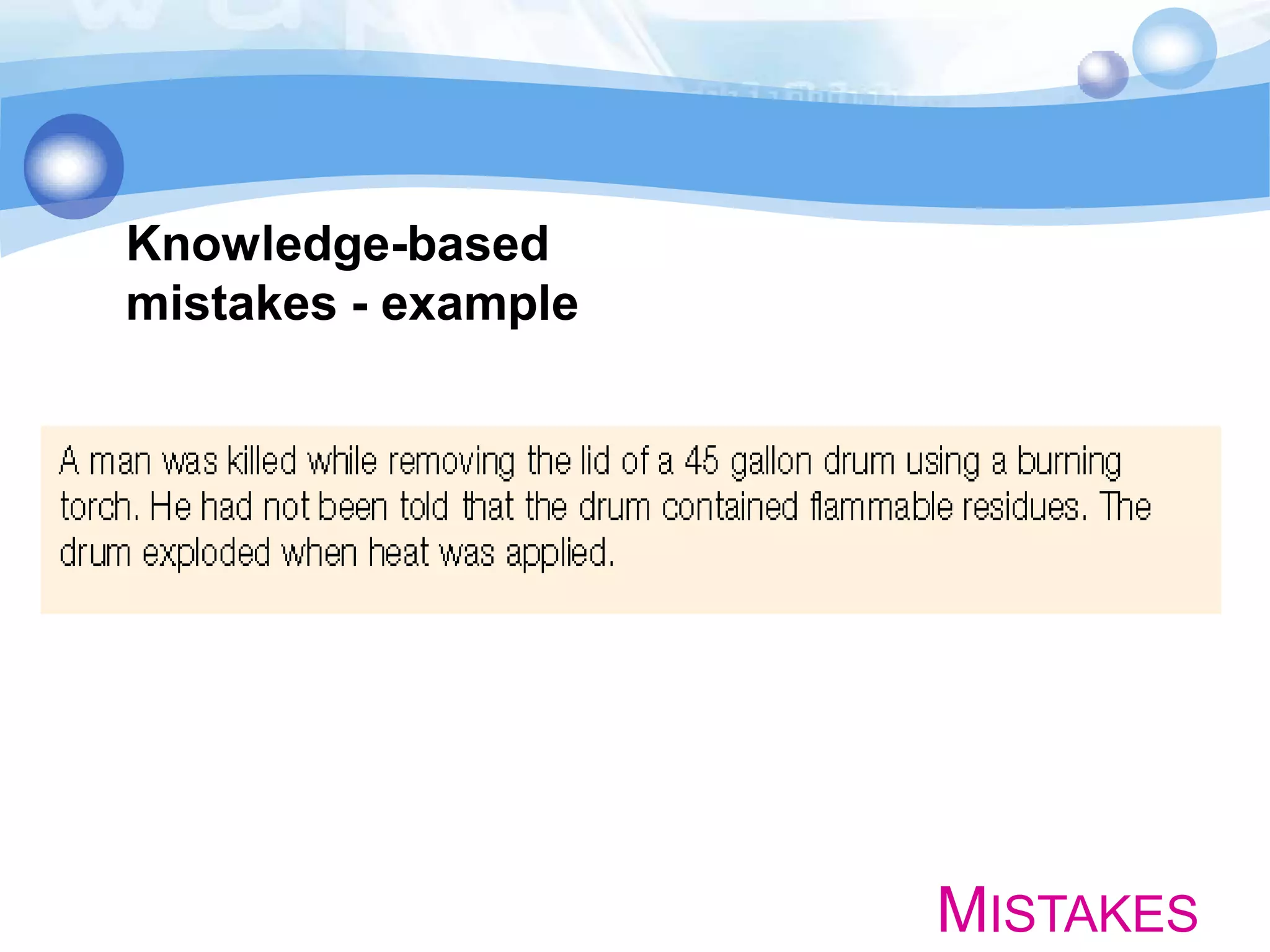 Knowledge-based
mistakes - example

MISTAKES

 