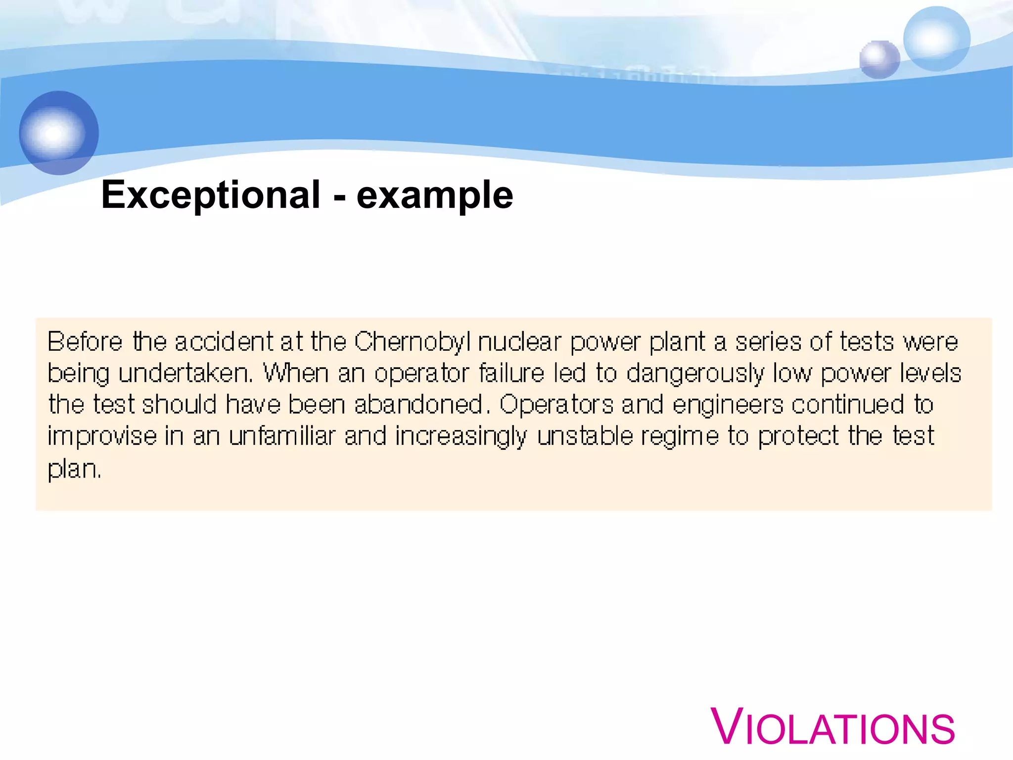 Exceptional - example

VIOLATIONS

 