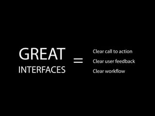 GREAT =      Clear call to action
             Clear user feedback
INTERFACES   Clear workflow
 