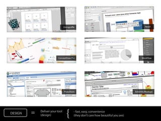 DESIGN   =   Deliver your tool
             (design)            {   - fast, easy, convenience
                            ...