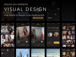 High fidelity UI designs to be implemented
V I S U A L D E S I G N
D E S I G N D E L I V E R A B L E S
 