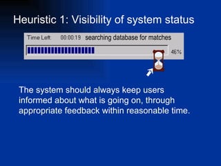 Heuristic 1: Visibility of system status The system should always keep users informed about what is going on, through appropriate feedback within reasonable time. searching database for matches 