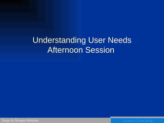 Understanding User Needs Afternoon Session  