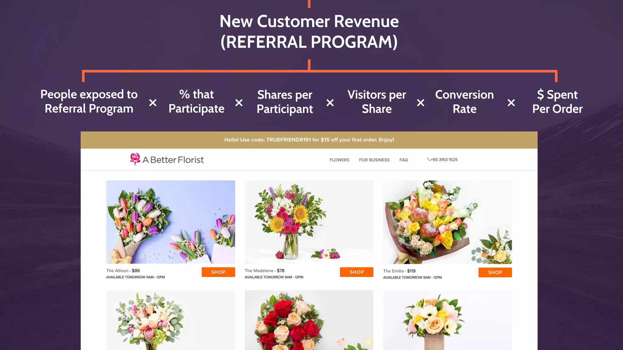 MAP A REALISTIC PATH TO SUCCESS
Growth Target
Double Revenue by Jan 2018
Double TTR by January
2018
Double TTR by January
2018
3x Referral Revenue
Launch new paid channel:
+20 orders/week
Fix conversion leaks:
Improve New Customer
Conversion Rate by 25%
Double TTR by January
2018
Double TTR by January
2018
Grow Referral Revenue by
100%
Grow Paid Acquisition
Revenue by 100%
Grow 3-month
Grow 3-month LTV by
30%
 