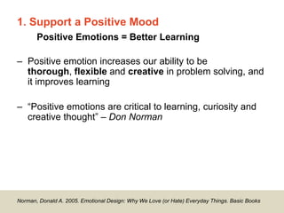 Dorian Peters (dorian-peters.com) - UX Australia, August 2017 13
Research demonstrates that people learn motor skills
better with video or animation
Wong, A. et al. 2009.“Instructional Animations Can Be Superior to Statics When Learning Human Motor Skills.” Computers in
Human Behavior 25(2):339–47
Animation & video are great for physical procedures
3. Target the media to the learning
 