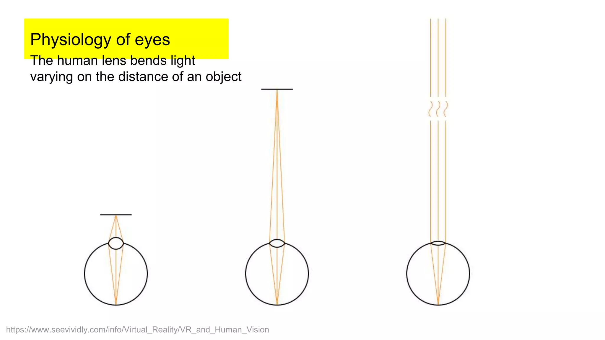 https://www.seevividly.com/info/Virtual_Reality/VR_and_Human_Vision
Physiology of eyes
The human lens bends light
varying on the distance of an object
 