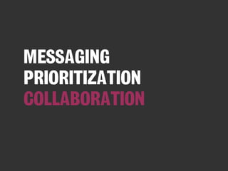 MESSAGING
PRIORITIZATION
COLLABORATION
 