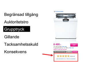 Begränsad tillgång Auktoritetstro Grupptryck Gillande Tacksamhetsskuld Konsekvens Grupptryck 