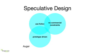 Speculative Design
Auger
use ﬁction
no commercial
constraints
prototype driven
 