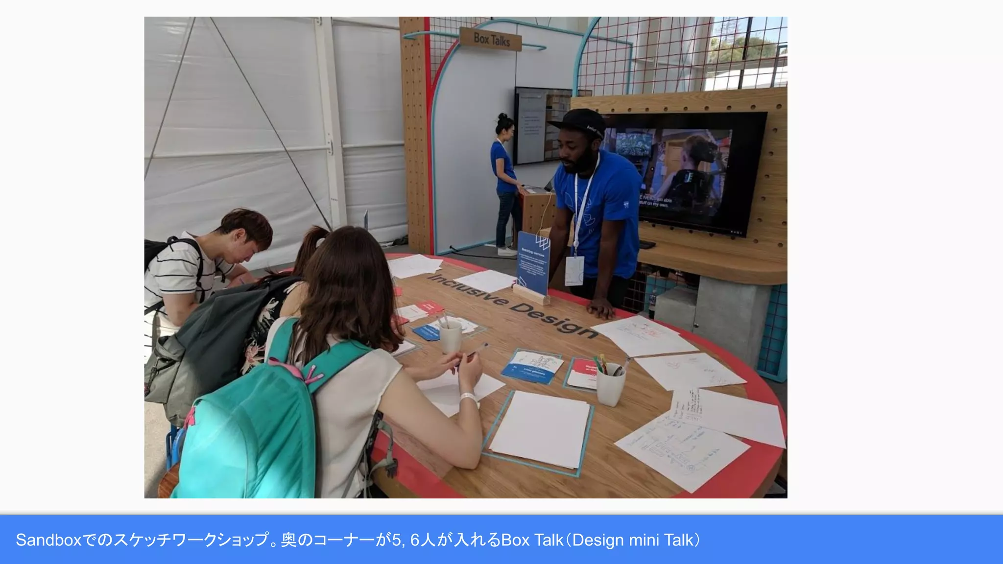 Sandboxでのスケッチワークショップ。奥のコーナーが5, 6人が入れるBox Talk（Design mini Talk）
 