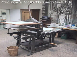 Prensa Litográfica, Alois Senefelder ( Inventor Alemão, 1796
 