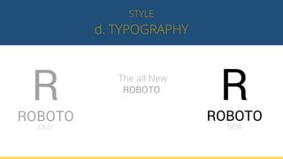 d. TYPOGRAPHY
STYLE
The all New
ROBOTO
RROBOTO
OLD NEW
 