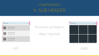 h. SUB HEADER
COMPONENTS
LIST GRID
Should be Left Aligned
48dp, 16dp (left)
 