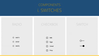 i. SWITCHES
COMPONENTS
RADIO SWITCHCHECKBOX
 