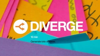 Exercise: Ideation
DIVERGE
Generate lots of ideas.
10 min
 