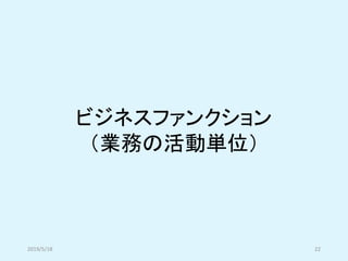ビジネスファンクション
（業務の活動単位）
2019/5/18 22
 