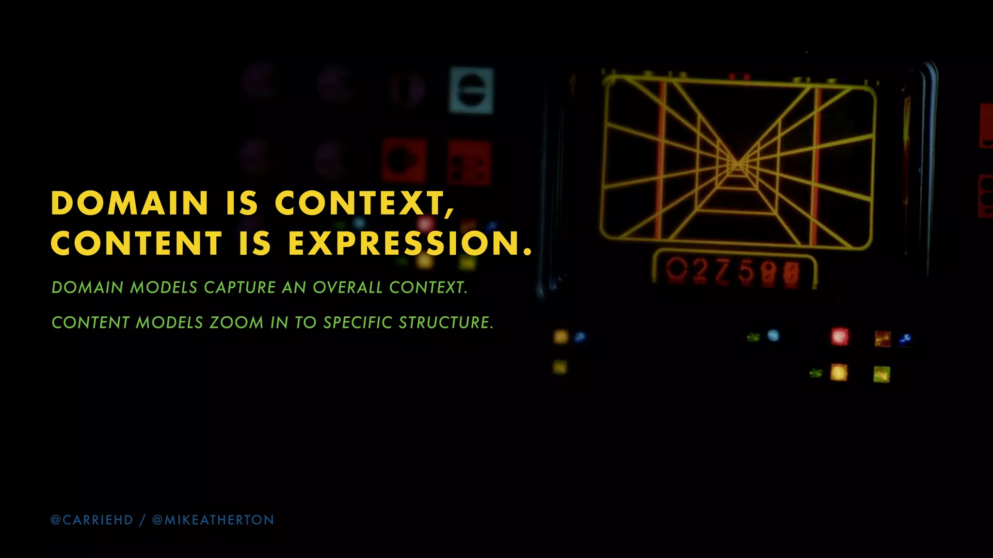 Rl_lqJRb^a^_ib
CREATE CONTENT FOR CONSUMPTION BY HUMANS,
SEARCH BOTS, AND ALGORITHMS
ALLOW CONTENT TO BE PUBLISHED ON EXTERNAL
PLATFORMS WHILE RETAINING INTEGRITY
ALLOW YOUR CONTENT TO BE AVAILABLE AS AN API FOR
THIRD-PARTY USE.
@CARRIEHD
 