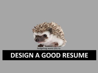 hedgehog wants you to 
DESIGN A GOOD RESUME 
 
