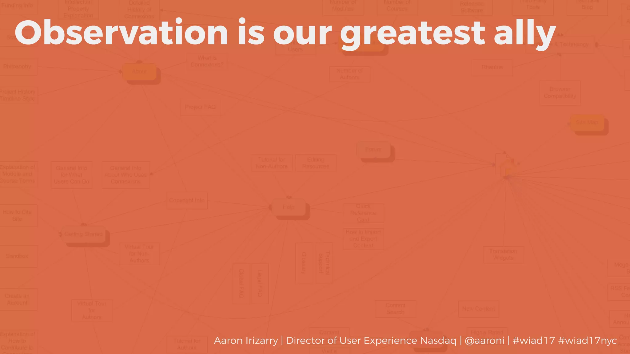 Observation is our greatest ally
Aaron Irizarry | Director of User Experience Nasdaq | @aaroni | #wiad17 #wiad17nyc
 
