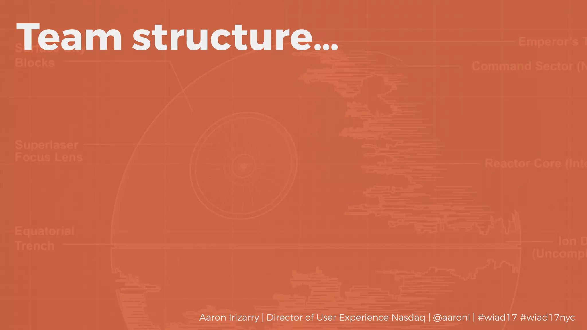 Team structure…
Aaron Irizarry | Director of User Experience Nasdaq | @aaroni | #wiad17 #wiad17nyc
 