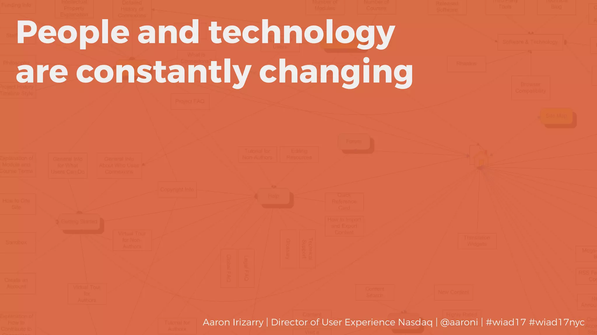 People and technology
are constantly changing
Aaron Irizarry | Director of User Experience Nasdaq | @aaroni | #wiad17 #wiad17nyc
 