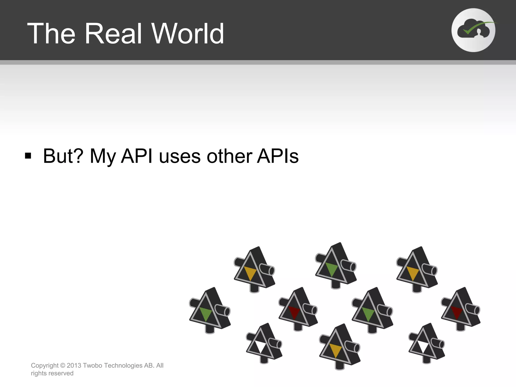 The Real World  But? My API uses other APIs Copyright © 2013 Twobo Technologies AB. All rights reserved 