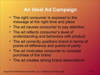 Copyright © 2009 Pearson Education, Inc. Publishing as Prentice Hall 17-11
An Ideal Ad Campaign
• The right consumer is ex...