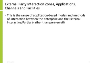 External Party Interaction Zones, Applications,
Channels and Facilities
• This is the range of application-based modes and...