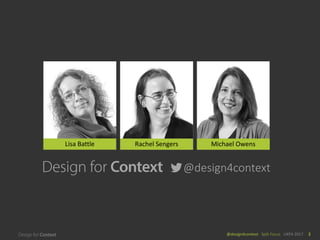 @design4context			Split	Focus	 UXPA	2017 2
@design4context
Rachel	Sengers Michael	OwensLisa	Battle
 