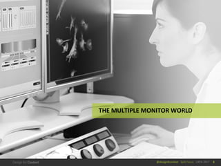 @design4context			Split	Focus	 UXPA	2017 6
THE	MULTIPLE	MONITOR	WORLD
 