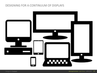 @design4context			Split	Focus			UXPA	2017
DESIGNING	FOR	A	CONTINUUM	OF	DISPLAYS
77
 