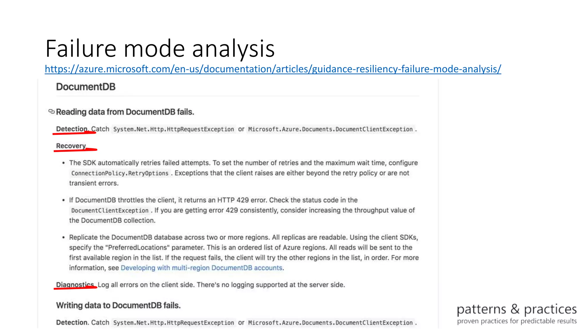 Failure mode analysis
https://azure.microsoft.com/en-us/documentation/articles/guidance-resiliency-failure-mode-analysis/
 