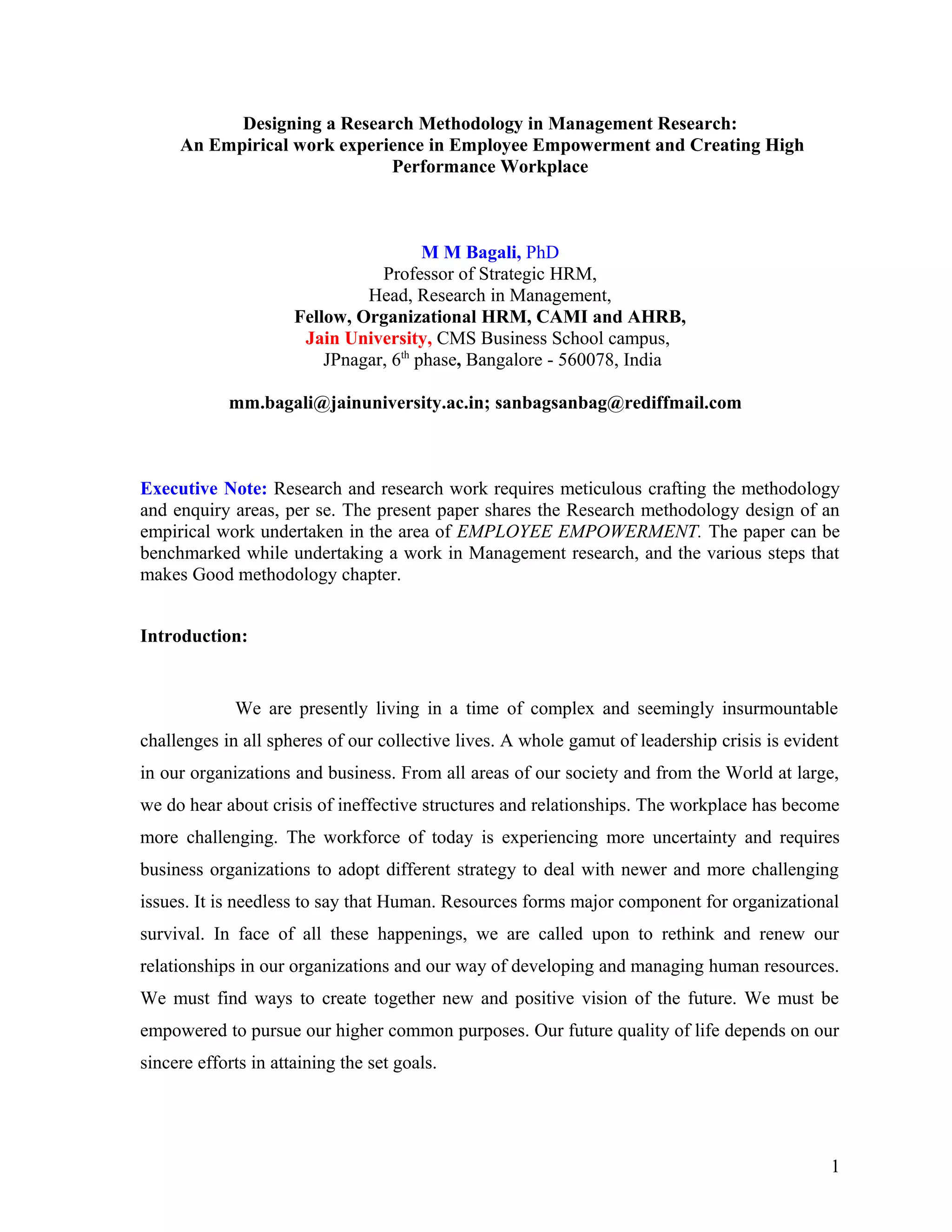 M M Bagali Phd Research Paper Mba Faculty Hrm Hr Hrd Phd In Hr