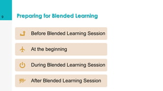 Preparing for Blended Learning9
Before Blended Learning Session
At the beginning
During Blended Learning Session
After Blended Learning Session
 