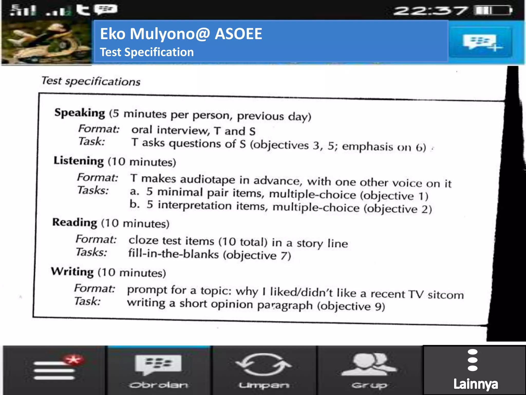 Eko Mulyono@ ASOEE
Test Specification
 