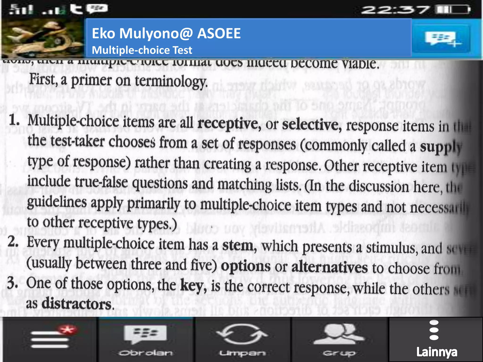 Eko Mulyono@ ASOEE
Multiple-choice Test
 