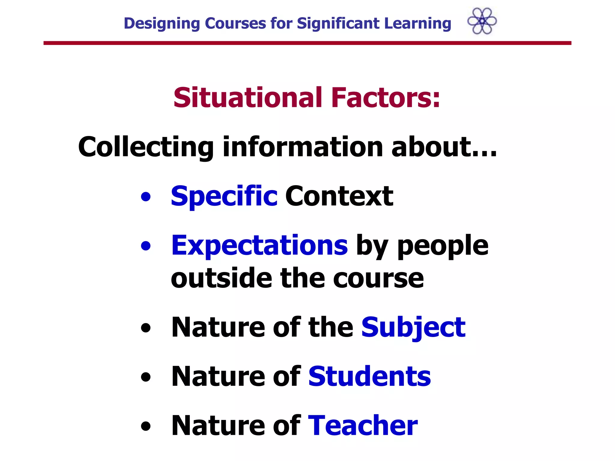 Situational Factors:Collecting information about…Specific Context