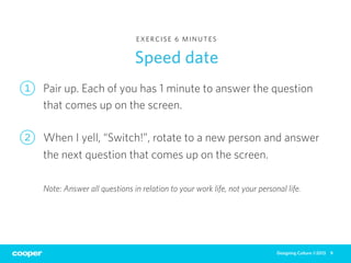 EXERCISE 6 MINUTES


                                Speed date
1   Pair up. Each of you has 1 minute to answer the questi...